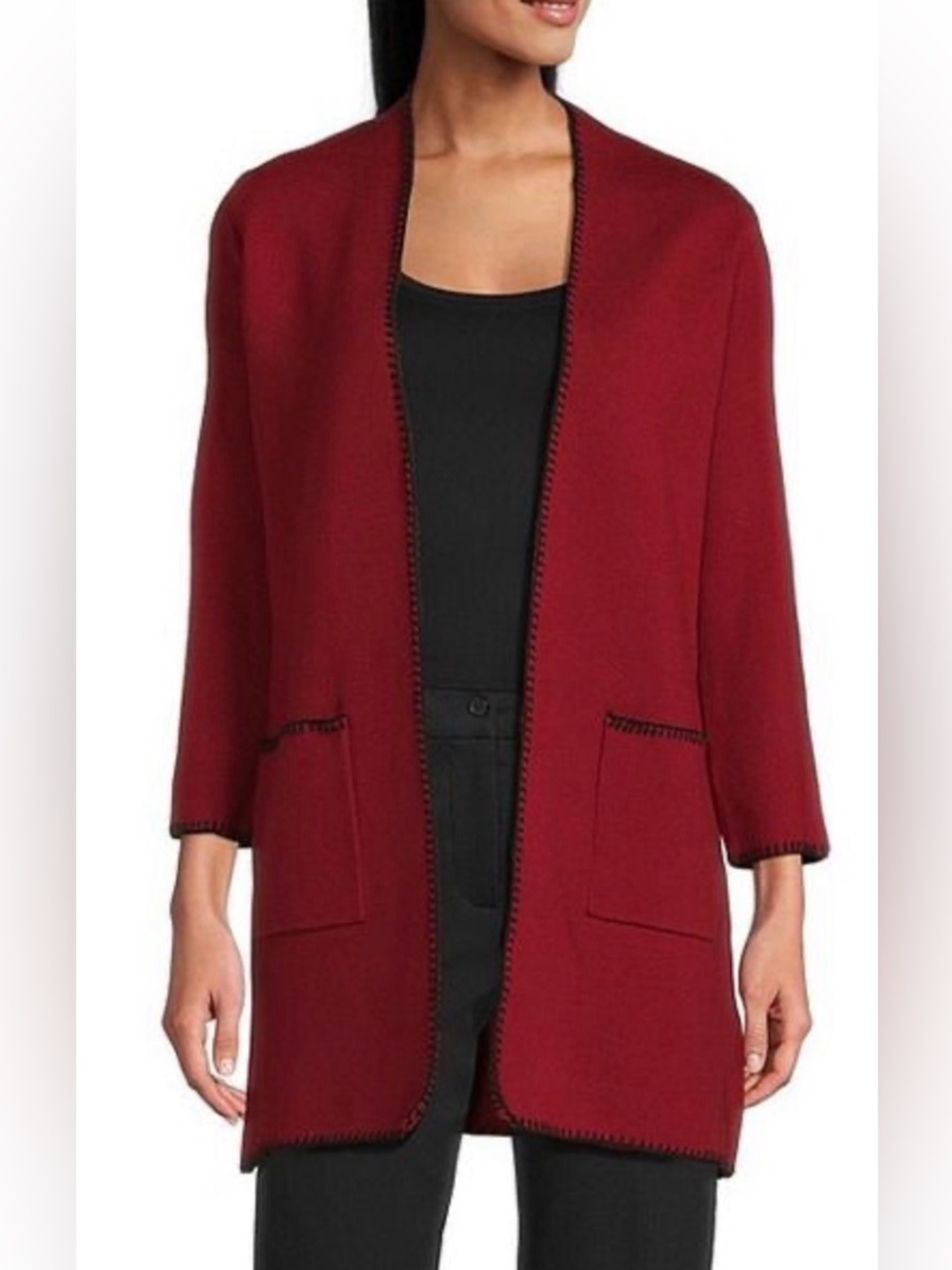 π Multiples | Knit 3/4 Sleeve Open-FrontSolid Long Sweater Cardigan